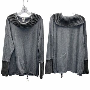 Chico's Zenergy Gray Cowl Neck Sweatshirt XL Drawstring Hem Cozy Lounge Top